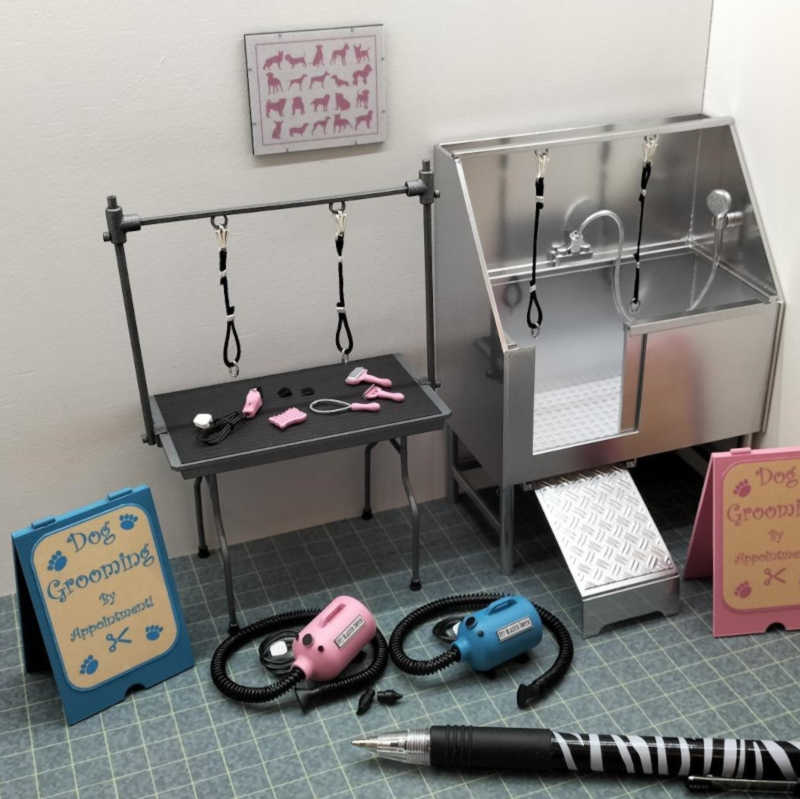 Modern kitchens, bathrooms, gyms, salons, dental/medical, vets, tattoo studio. Food for homes/shops. Commissions & some 1/24 scale.