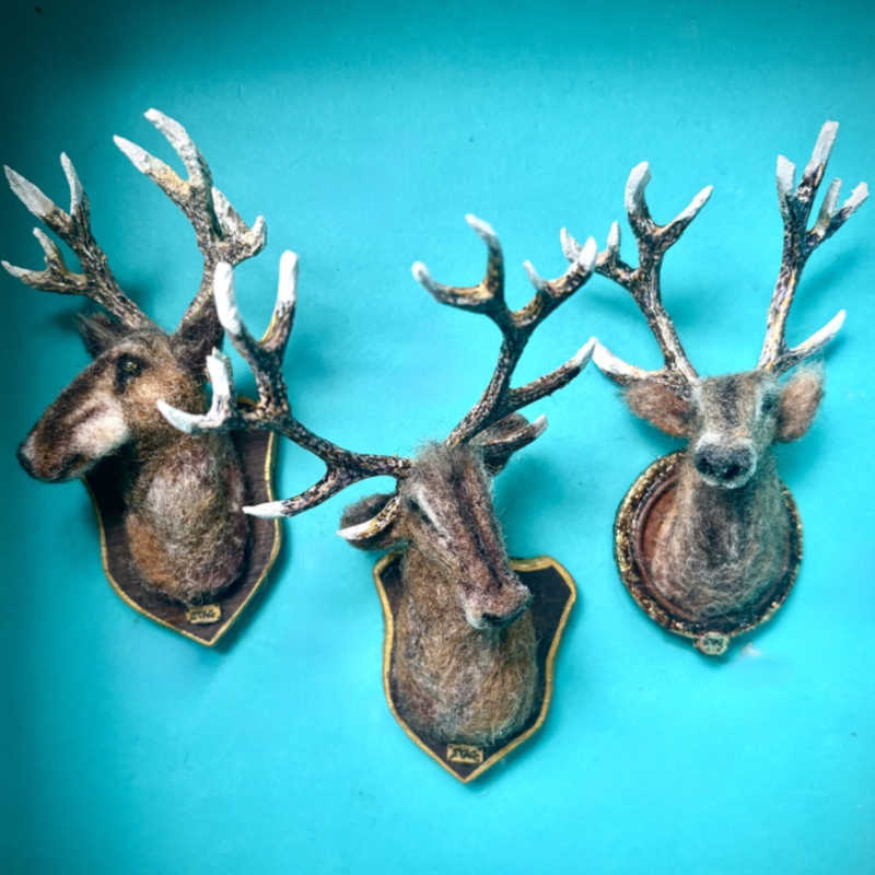 1/12th scale Hand made felted animals, butterfly displays & cases, Felted squirrels, mice & owls.